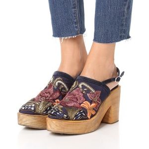 Free People Embroidered Wooden Clogs